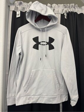 Under Armour Women's Light Gray Hoodie with Black Logo small